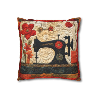 Sewing Machine Quilt: A Crafted Design Homage to Stitching - Spun Polyester Square Pillow Case