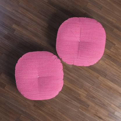 Doll-Like Pink Denim Designer Fabric Style - Tufted Floor Pillow, Round