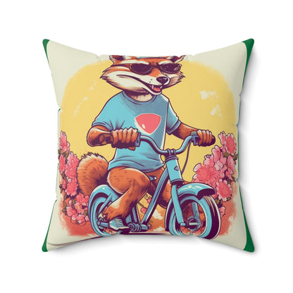 Fox Riding Bike Cartoon Anime Culture Graphic Spun Polyester Square Pillow