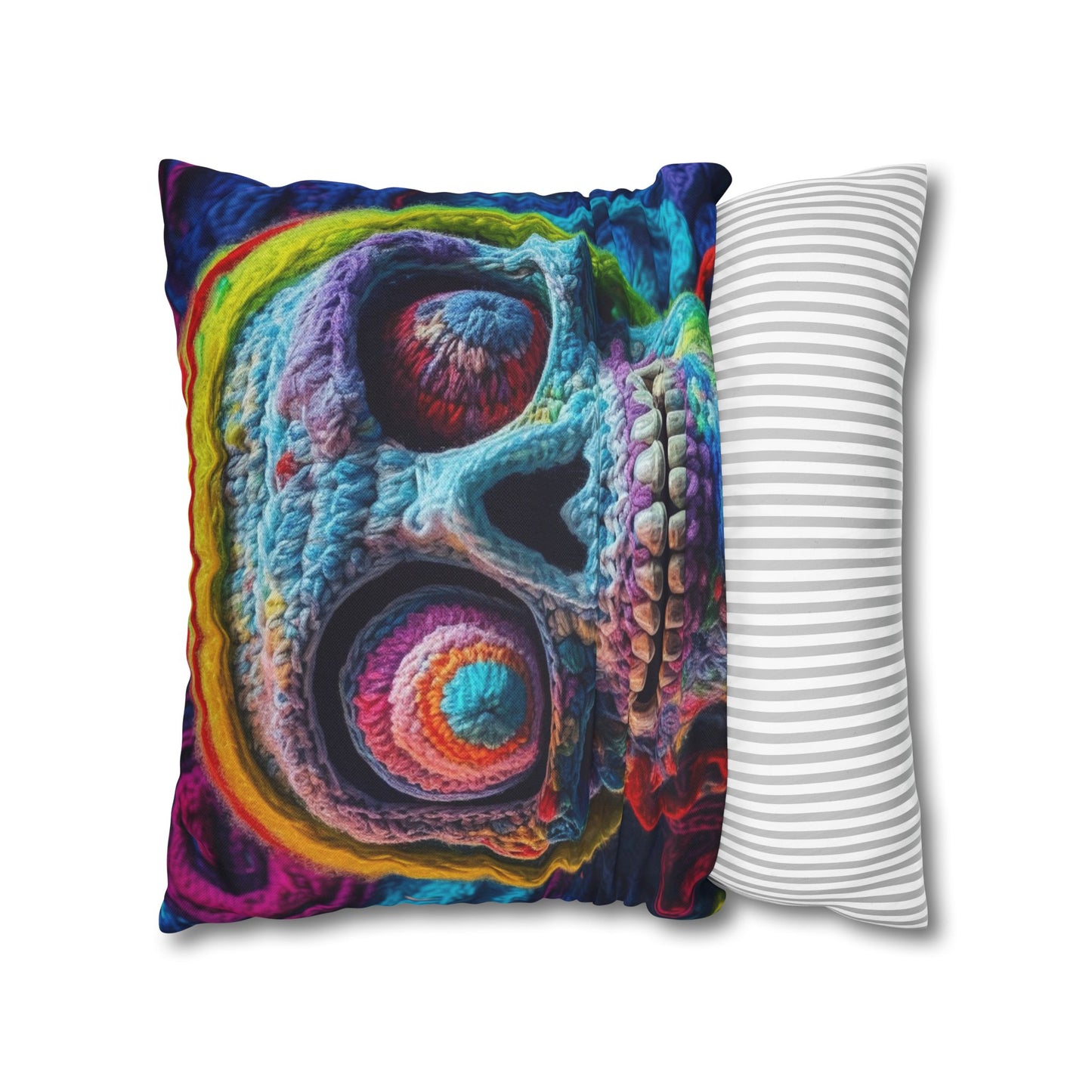 Crochet Skull Halloween Scary Horror Design - Spun Polyester Square Pillow Case