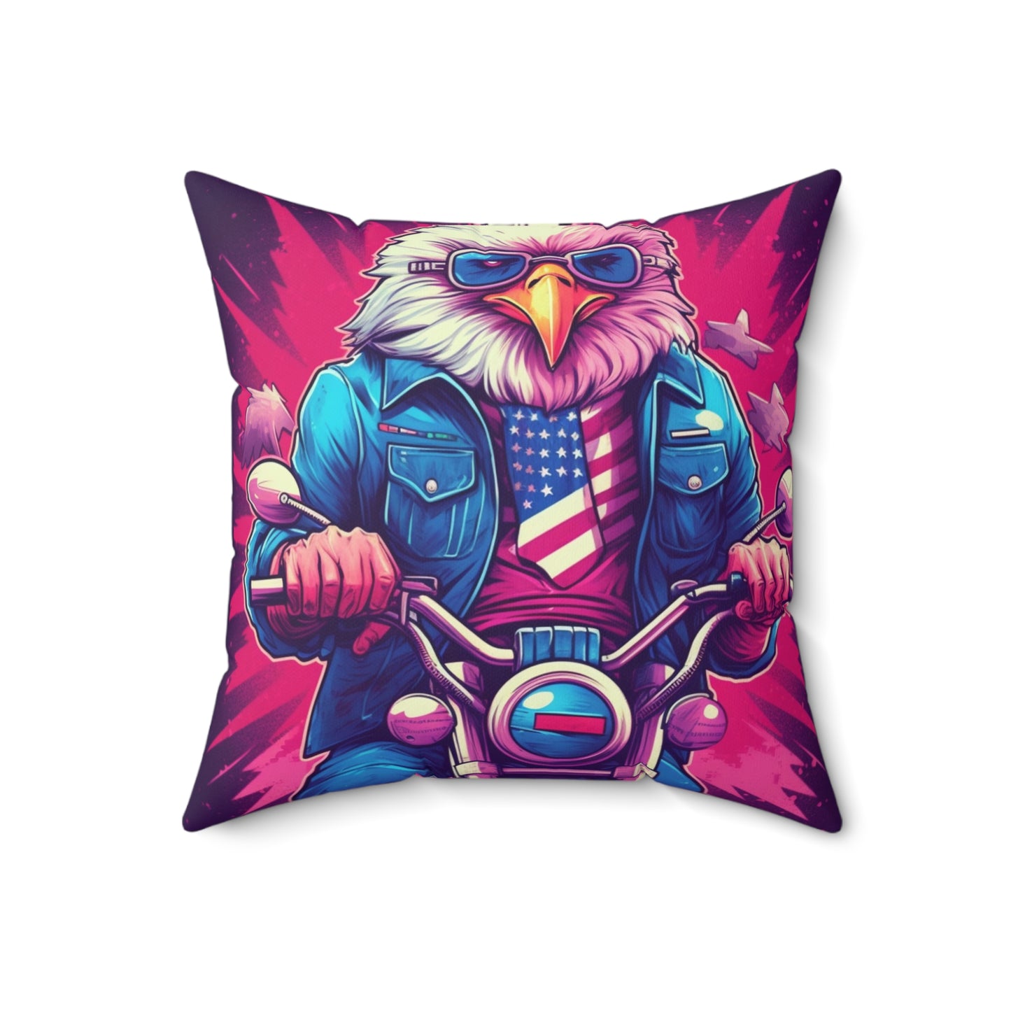 American Bald Eagle Riding Motercycle USA Gang Style Spun Polyester Square Pillow