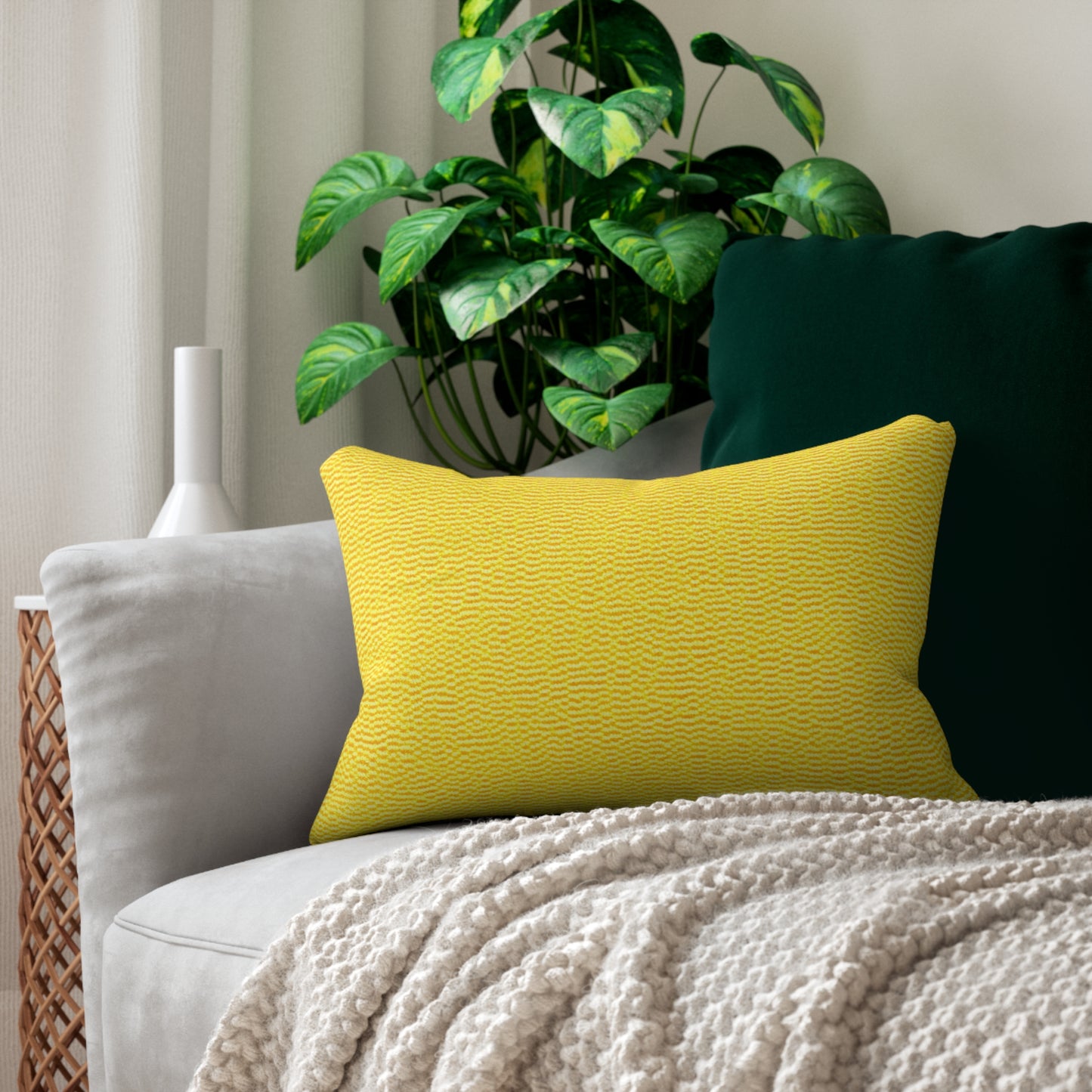 Sunshine Yellow Lemon: Denim-Inspired, Cheerful Fabric - Spun Polyester Lumbar Pillow