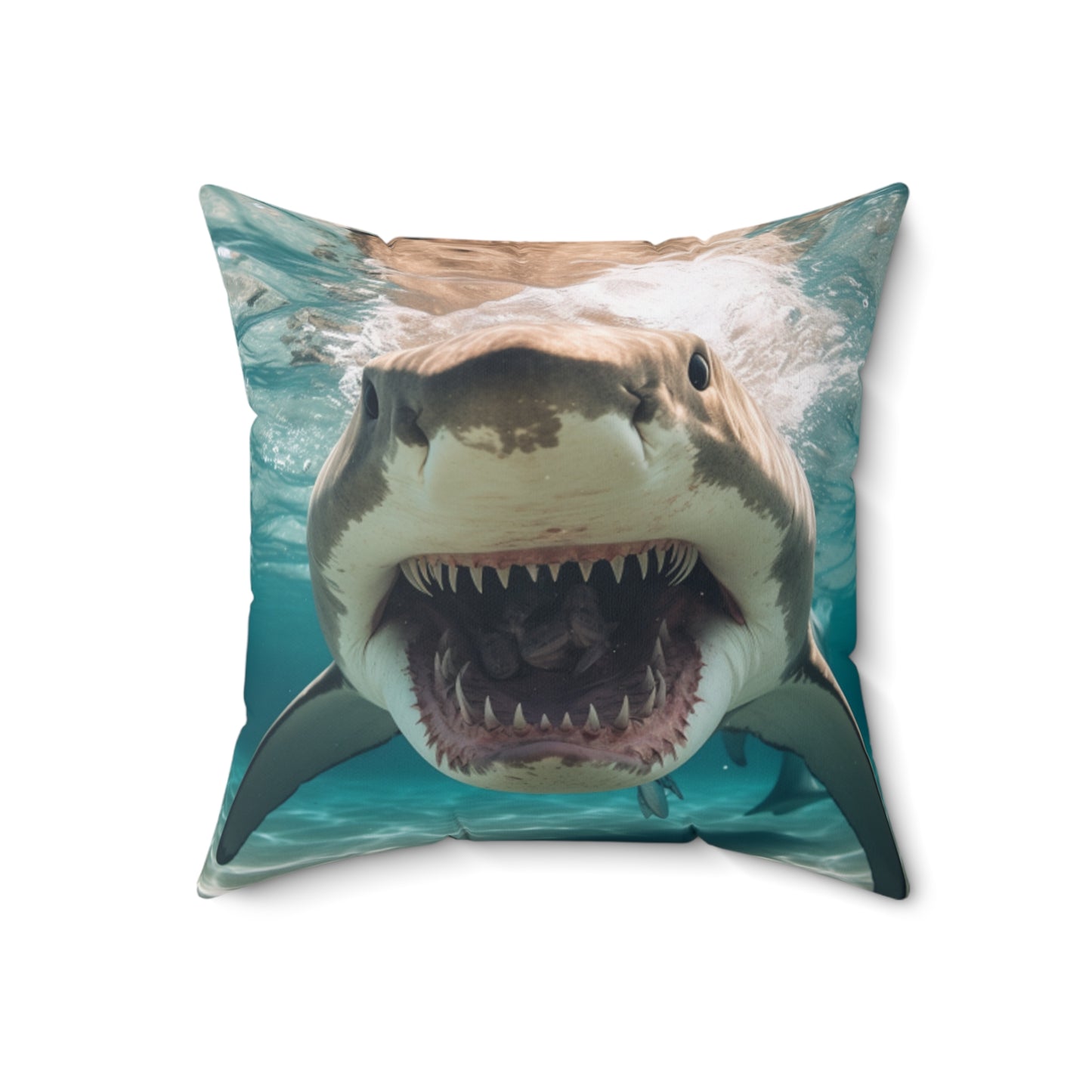 Bull Shark: River Monster Menace - Realistic Dark Water Predator - Spun Polyester Square Pillow