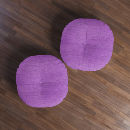 Hyper Iris Orchid Red: Denim-Inspired, Bold Style - Tufted Floor Pillow, Round