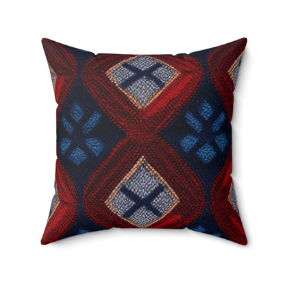 Moquette Majesty: Red & Blue Woolen Wonders - Spun Polyester Square Pillow