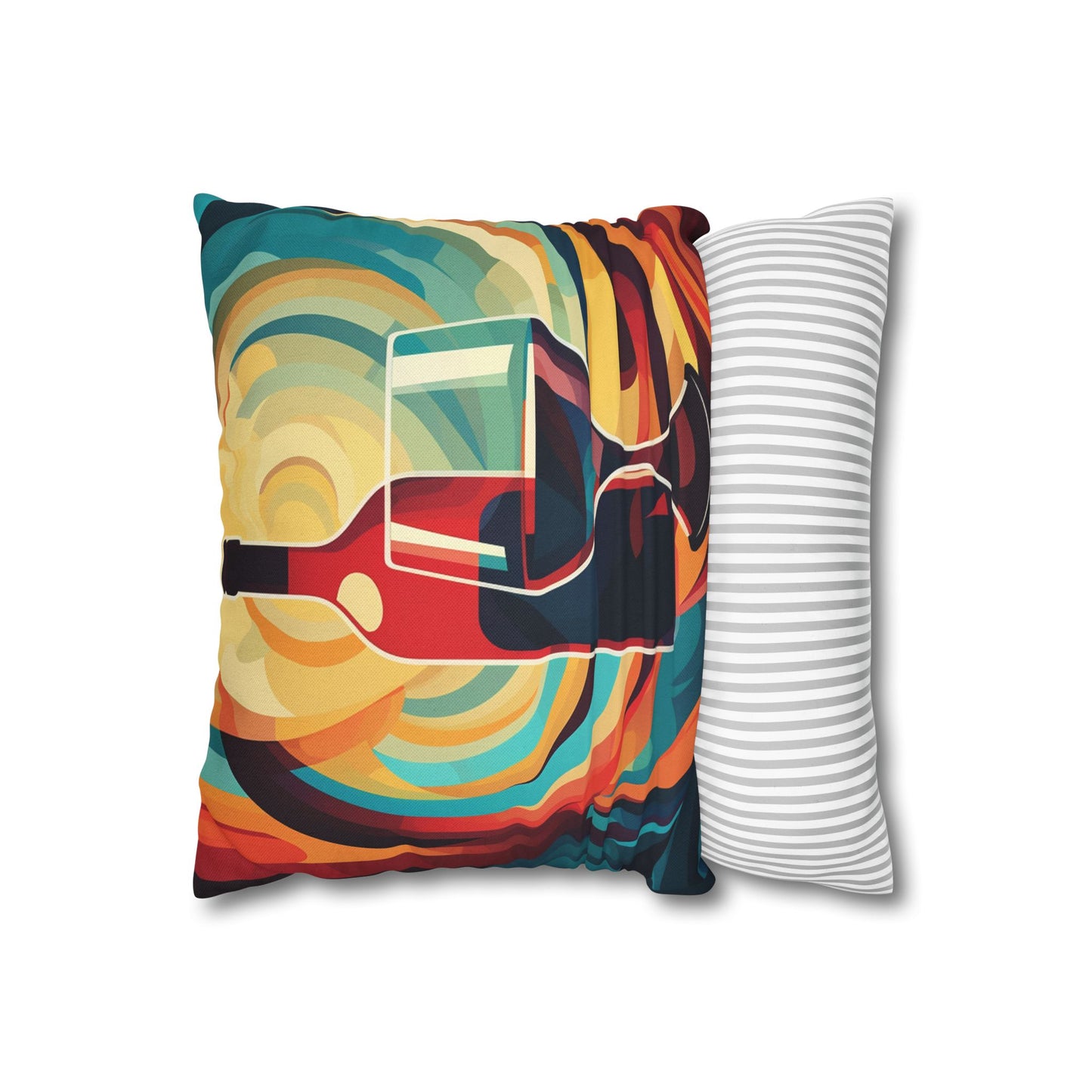 Wine Lover Abstract - Bottle & Glass Design Spun Polyester Square Pillow Case