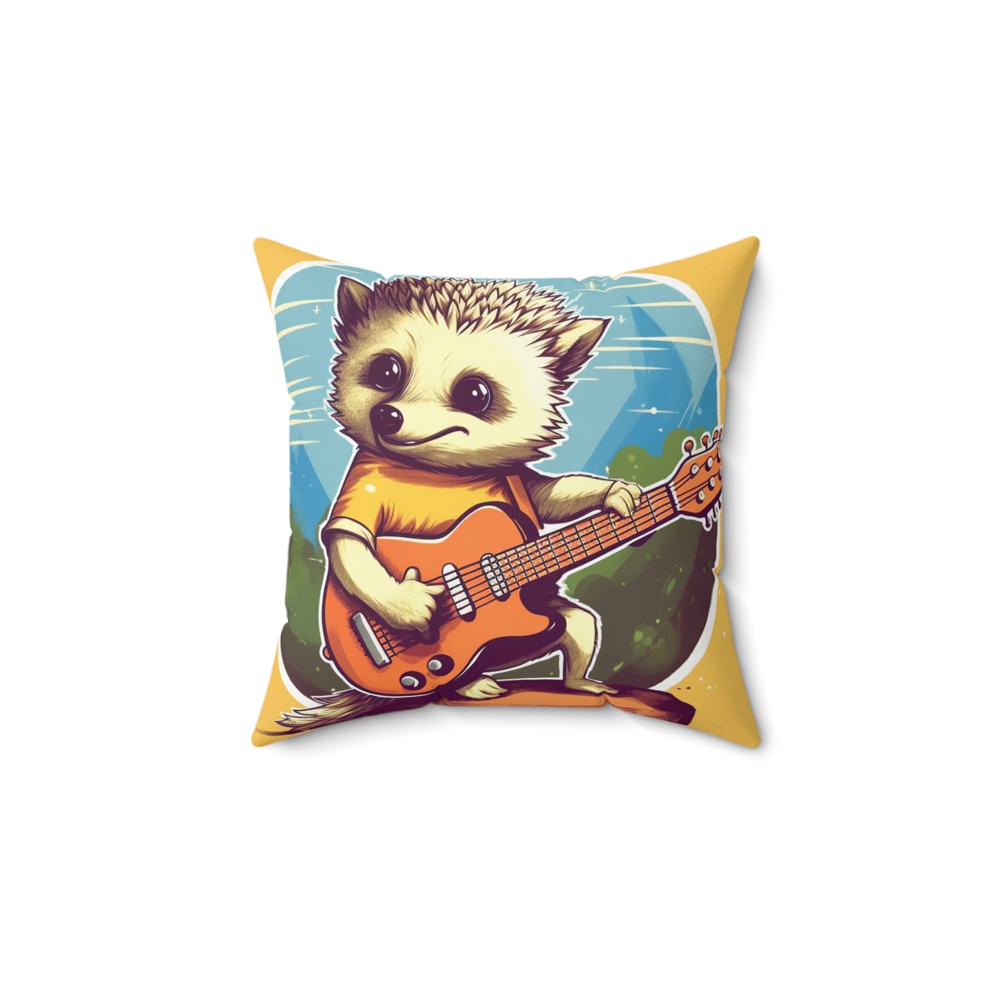 Hedgehog Guitar Band Musician Furry Cute Graphic Spun Polyester Square Pillow