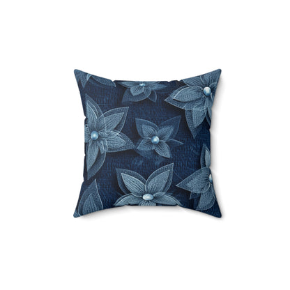 Hawaiian Flower Design - Denim-Inspired Decor Piece - Spun Polyester Square Pillow