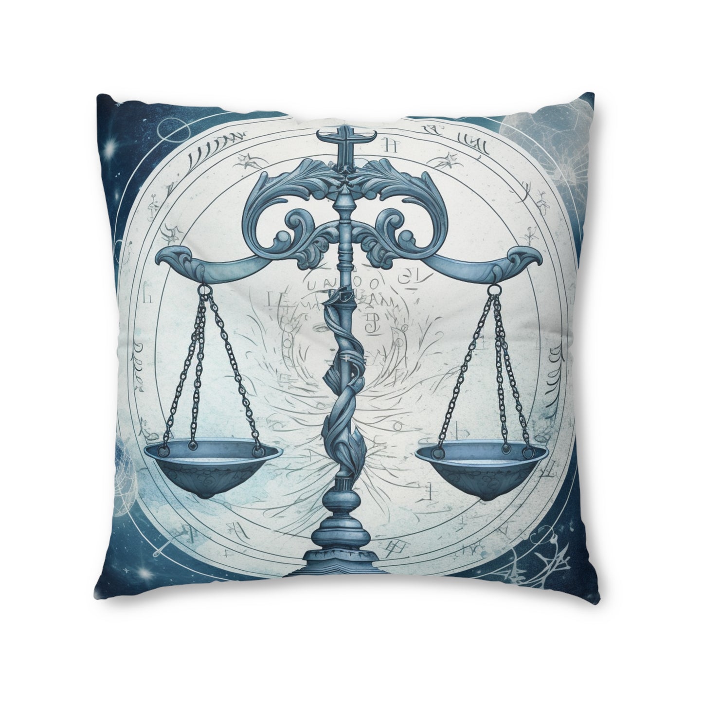 Blue Tones Libra Zodiac Cosmic Astro - Balance Scale & Symbols - Tufted Floor Pillow, Square