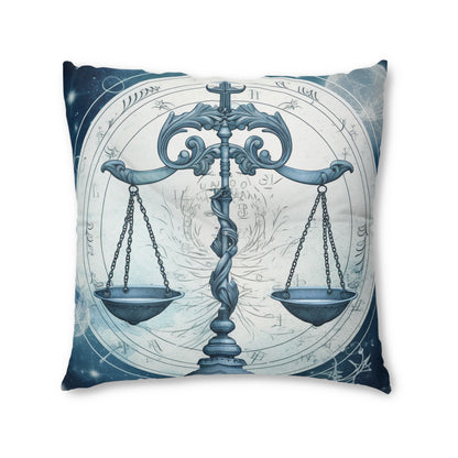 Blue Tones Libra Zodiac Cosmic Astro - Balance Scale & Symbols - Tufted Floor Pillow, Square