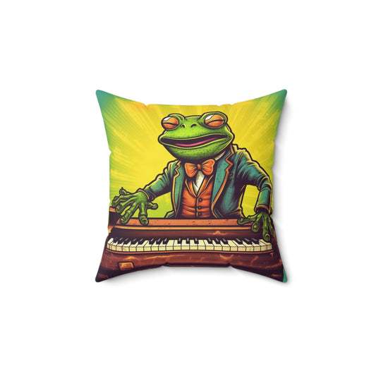 Frog Key Board Piano Player Musician Artist Graphic Spun Polyester Square Pillow