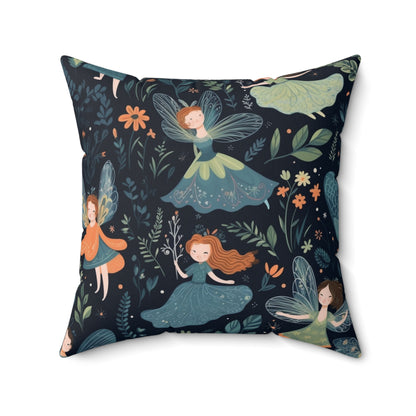 Enchanting Fairy Tale Pattern - Vibrant & Magical Fairies - Spun Polyester Square Pillow