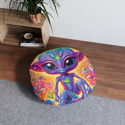 Colorful Extraterrestrial Design - Vibrant, Unique & Eye-Catching - Tufted Floor Pillow, Round