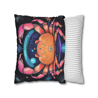 Rainbow Celestial Crab - Vibrant Cancer Zodiac Sign Art - Spun Polyester Square Pillow Case