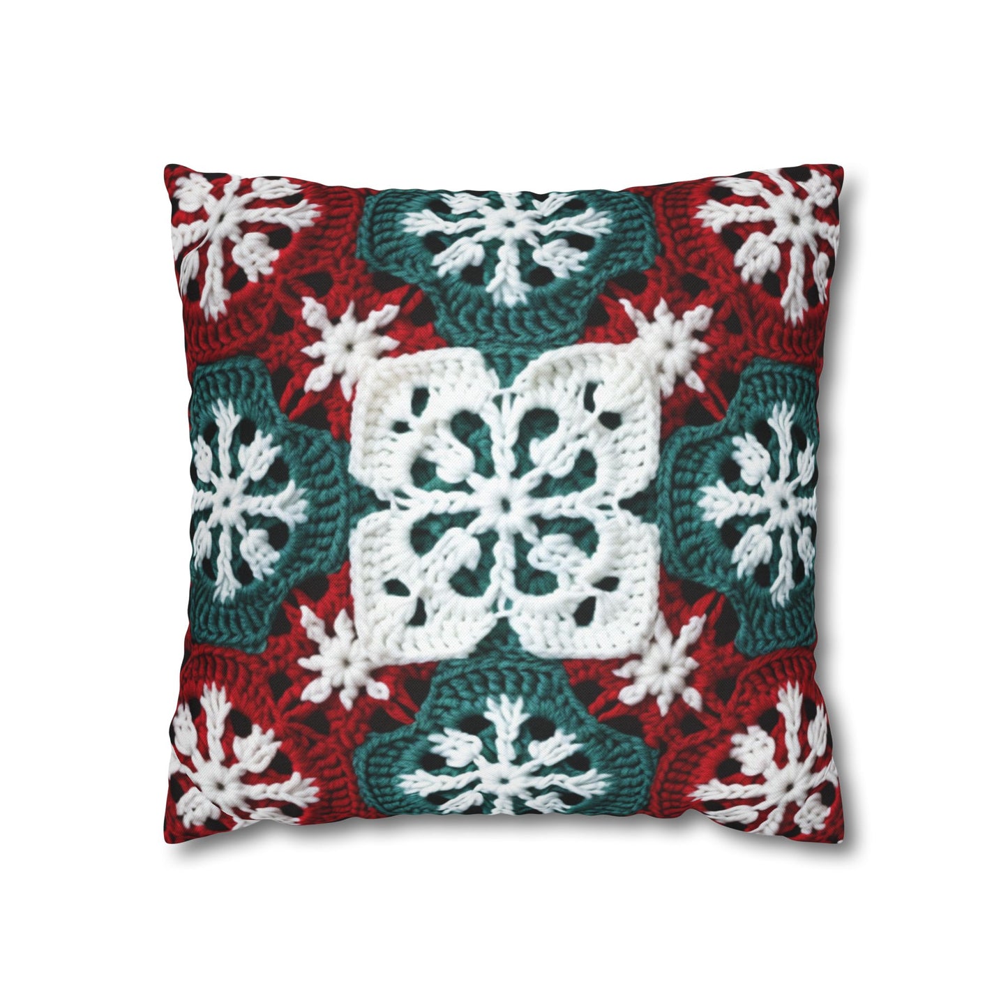 Christmas Snowflake Crochet, Festive Yuletide, Winter Wonderland Craft, Ice Crystal, Holiday Decor, Seasonal Adornments - Spun Polyester Square Pillow Case