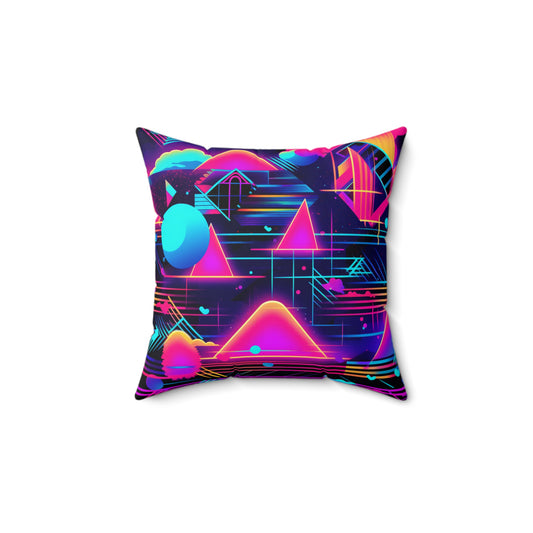 80s Synthwave Retro-Futuristic Inspired Pattern Design Spun Polyester Square Pillow