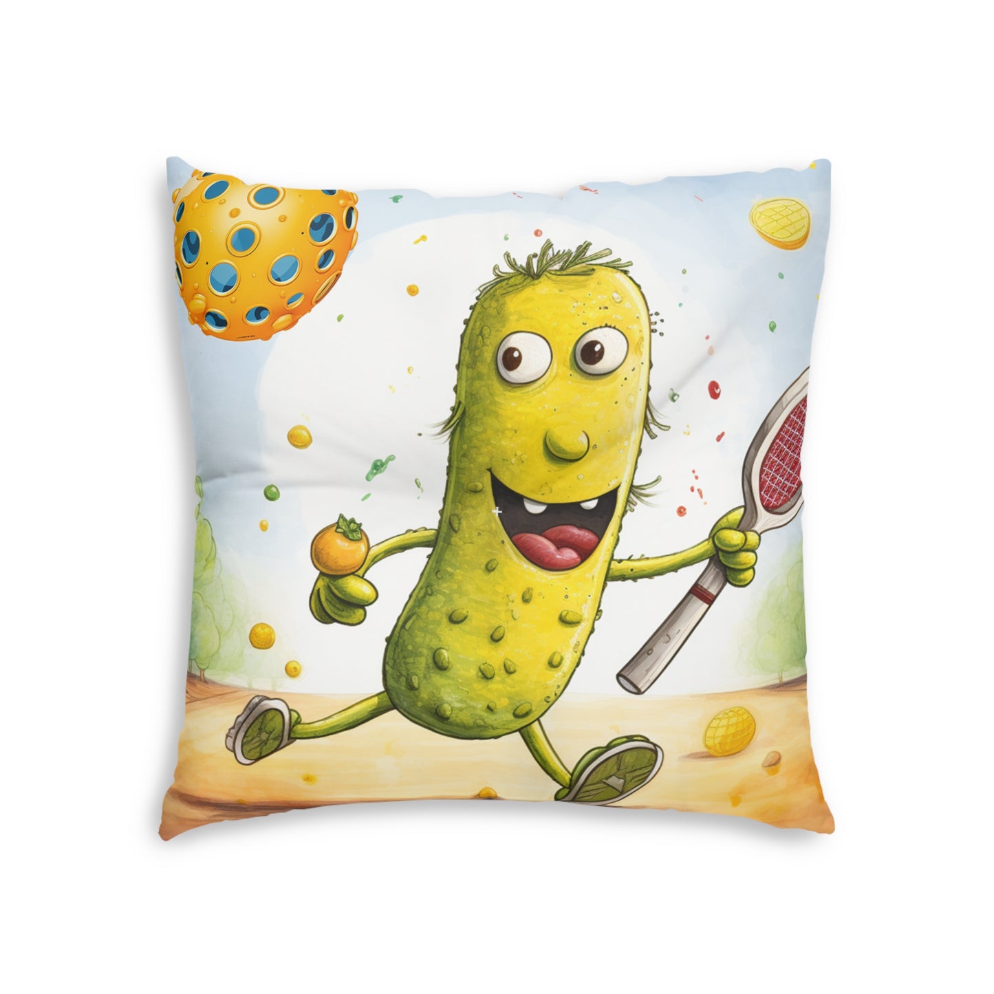 Pickleball Play: Pickle Sport Action Game, Fast Dink Ball - Tufted Floor Pillow, Square