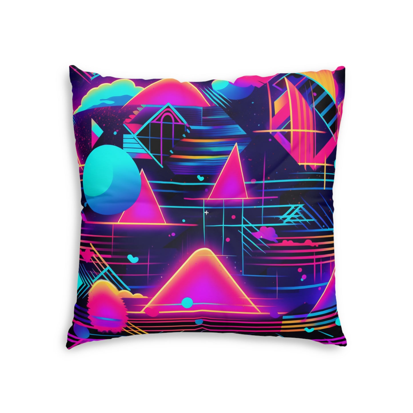 80s Synthwave Retro-Futuristic Inspired Pattern Design Tufted Floor Pillow, Square