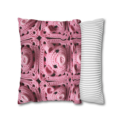 Crochet Pig Farm Animal Pink Snout Piggy Pattern - Spun Polyester Square Pillow Case