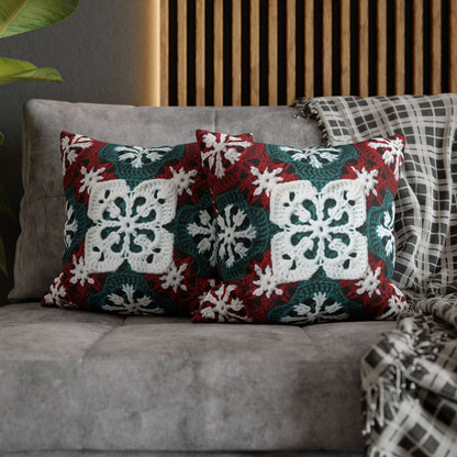 Christmas Snowflake Crochet, Festive Yuletide, Winter Wonderland Craft, Ice Crystal, Holiday Decor, Seasonal Adornments - Spun Polyester Square Pillow Case