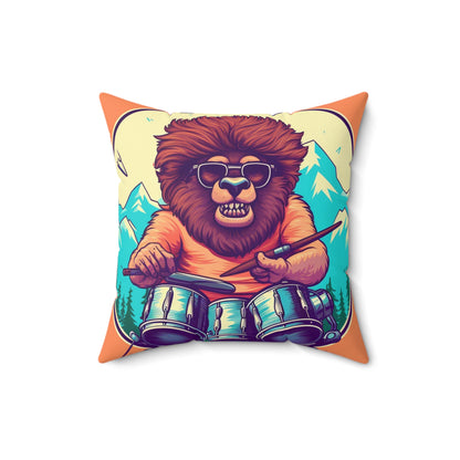 American Music Bison Buffalo Player Graphic Spun Polyester Square Pillow