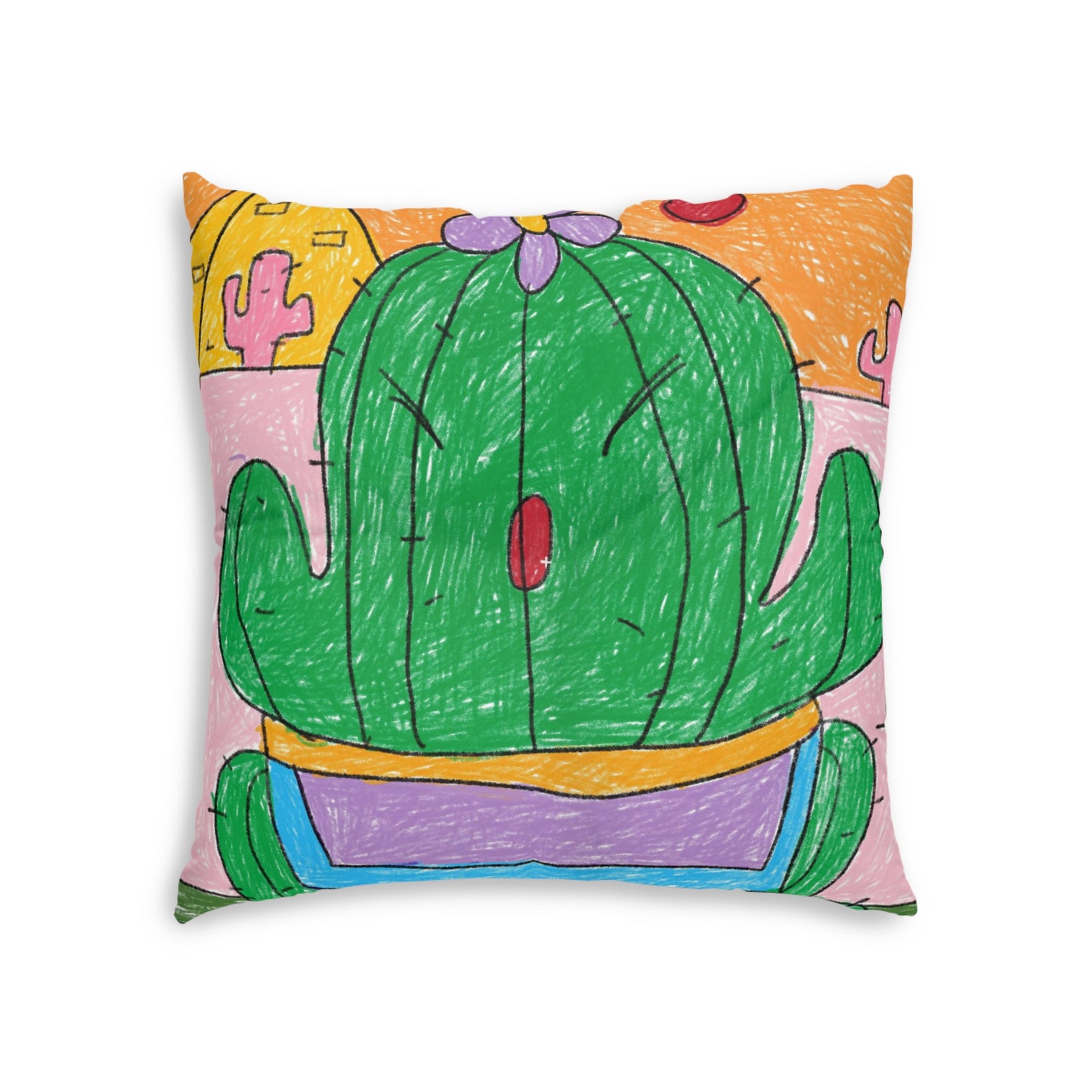 Desert Cactus Sumo Wrestler Graphic Tufted Floor Pillow, Square