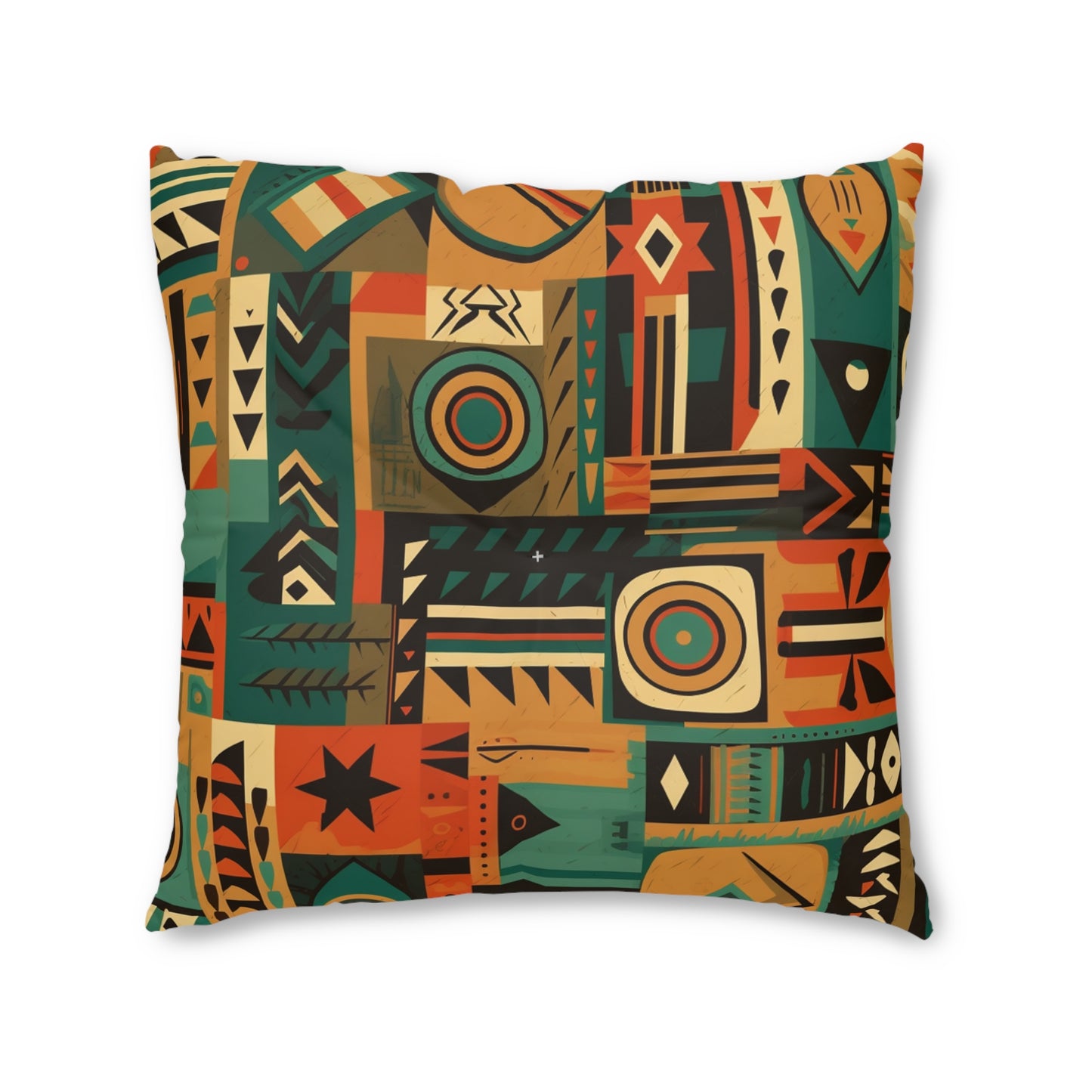 Earthy Tones Geometric Tribal-Inspired Pattern Design Tufted Floor Pillow, Square