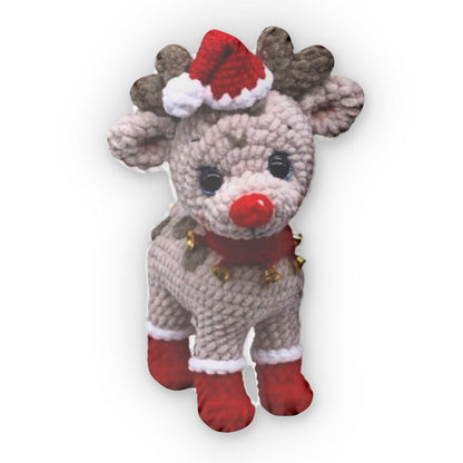 Crochet - Amigurumi Reindeer Soft Toy - Holiday Plushie - Winter Festive Crochet Reindeer, Plush Shaped Pillow