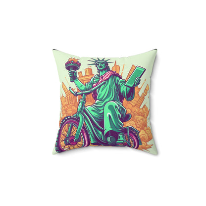 Statue of Liberty Cyclist Bike Rider American Graphic Spun Polyester Square Pillow