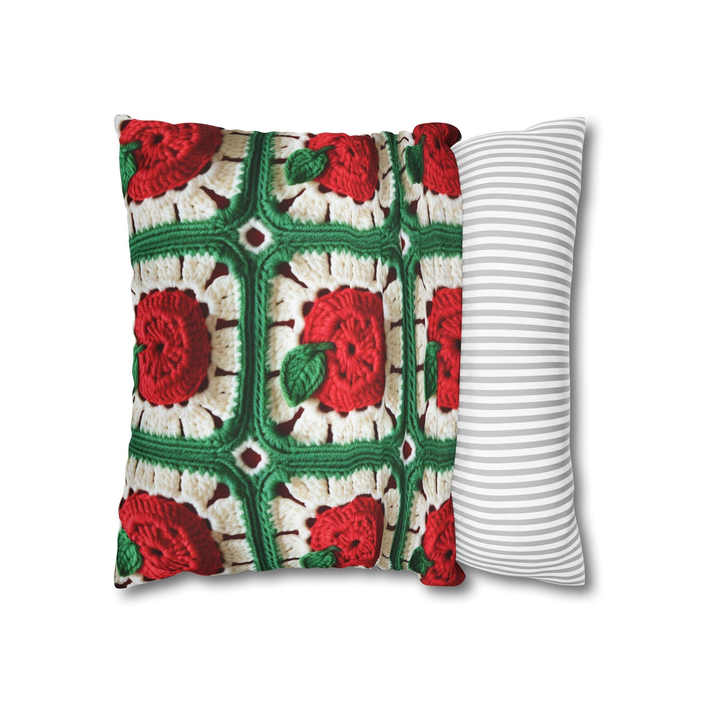 Apple Granny Square Crochet Pattern: Wild Fruit Tree, Delicious Red Design - Spun Polyester Square Pillow Case