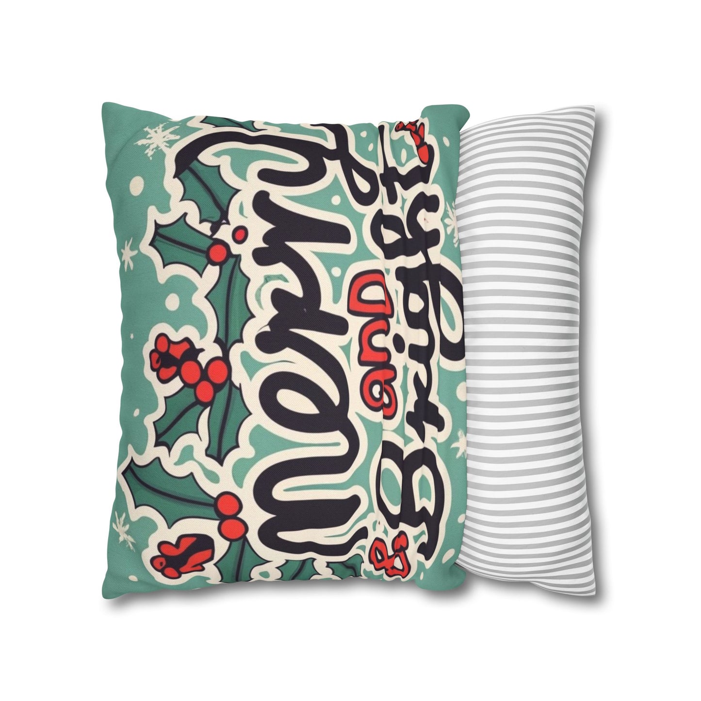 Merry and Bright Christmas Theme Holiday - Spun Polyester Square Pillow Case