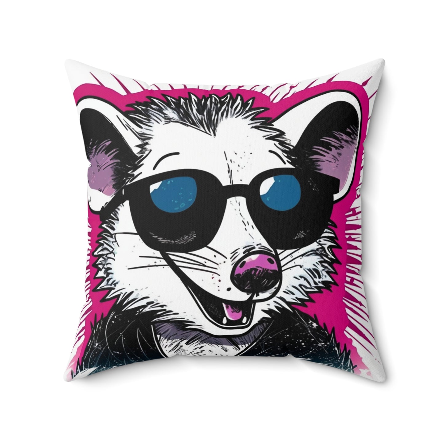 Retro Happy Opossum Graphic Spun Polyester Square Pillow