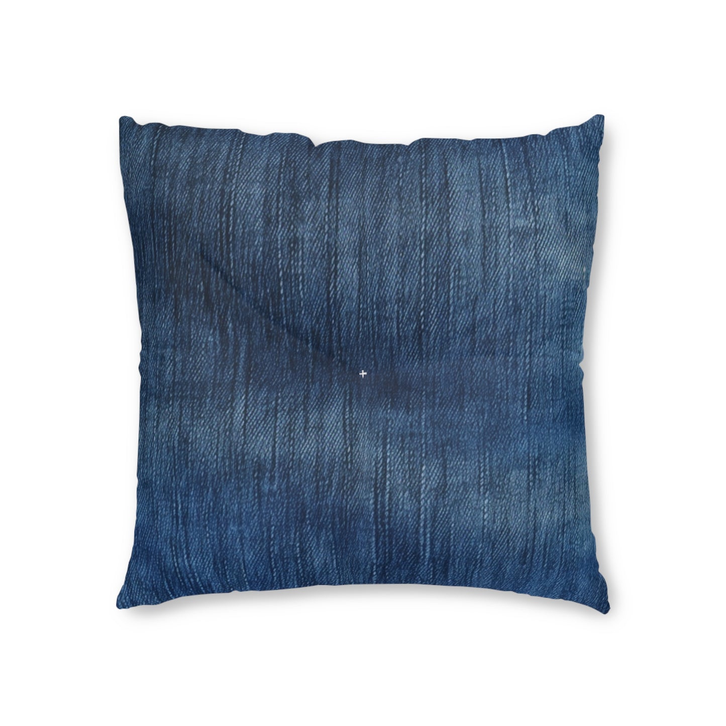 Indigo Splash: Washed Denim Reverie in Deep Blue - Tufted Floor Pillow, Square