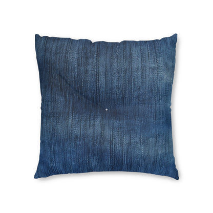 Indigo Splash: Washed Denim Reverie in Deep Blue - Tufted Floor Pillow, Square