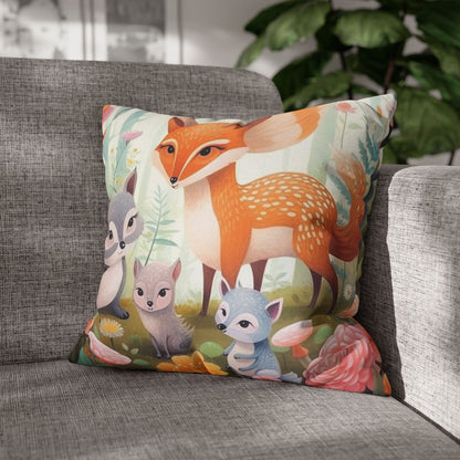 Cute Woodland Creatures Whimsical Animal Art Spun Polyester Square Pillow Case