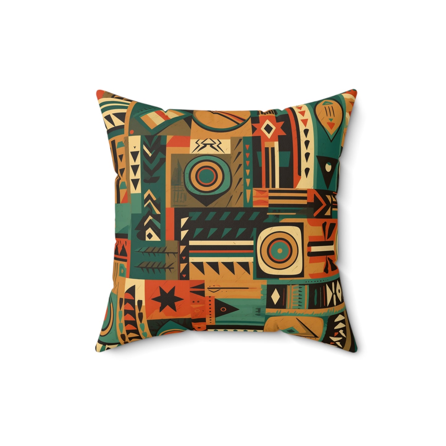 Earthy Tones Geometric Tribal-Inspired Pattern Design Spun Polyester Square Pillow