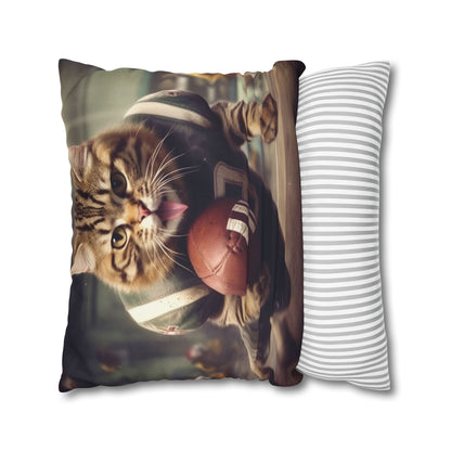 Football Field Felines: Kitty Cats in Sport Tackling Scoring Game Position - Spun Polyester Square Pillow Case