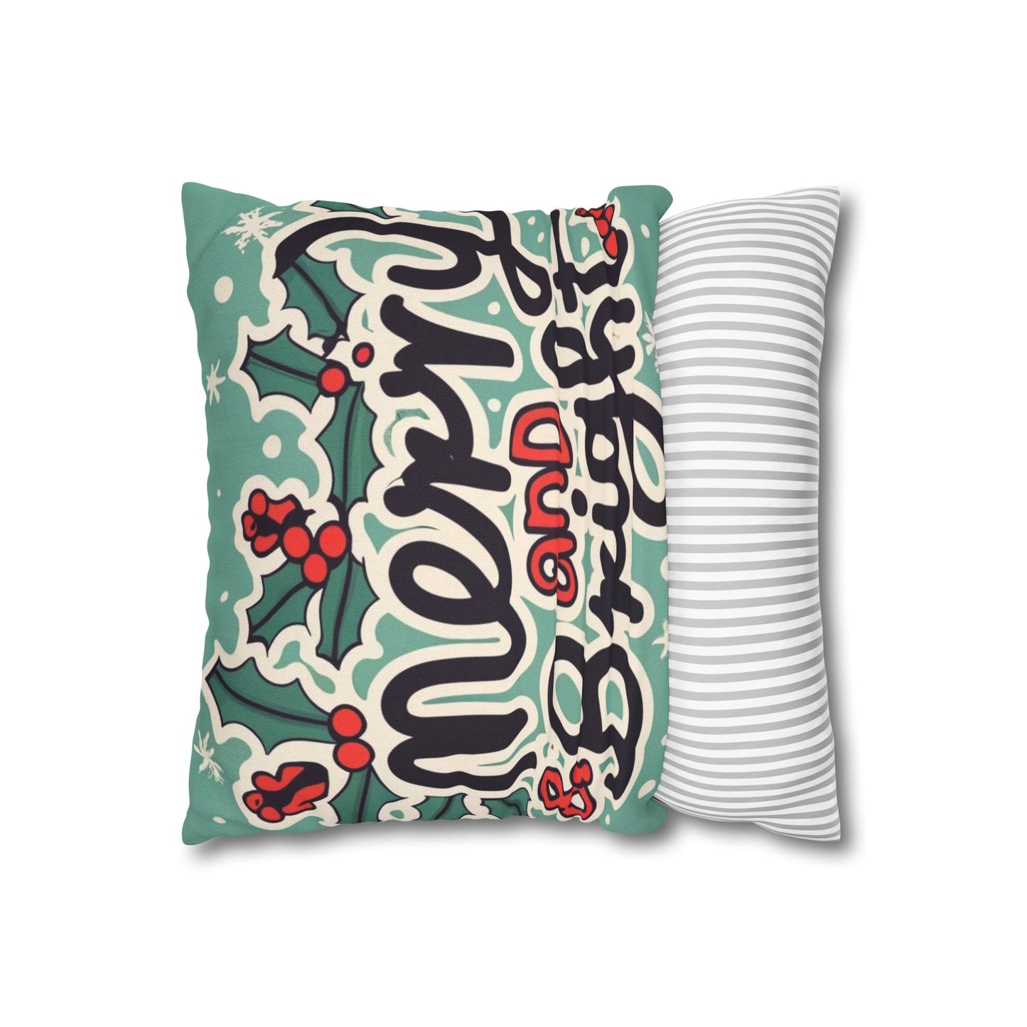 Merry and Bright Christmas Theme Holiday - Spun Polyester Square Pillow Case