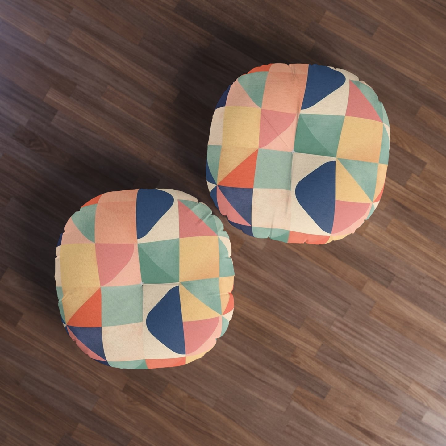 Minimalist Geometric Shapes - Pastel Decor Tufted Floor Pillow, Round