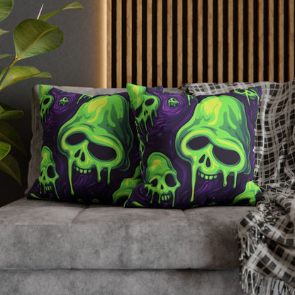 Halloween Slime Skull Green Skeletons Scary Horror Pattern - Spun Polyester Square Pillow Case