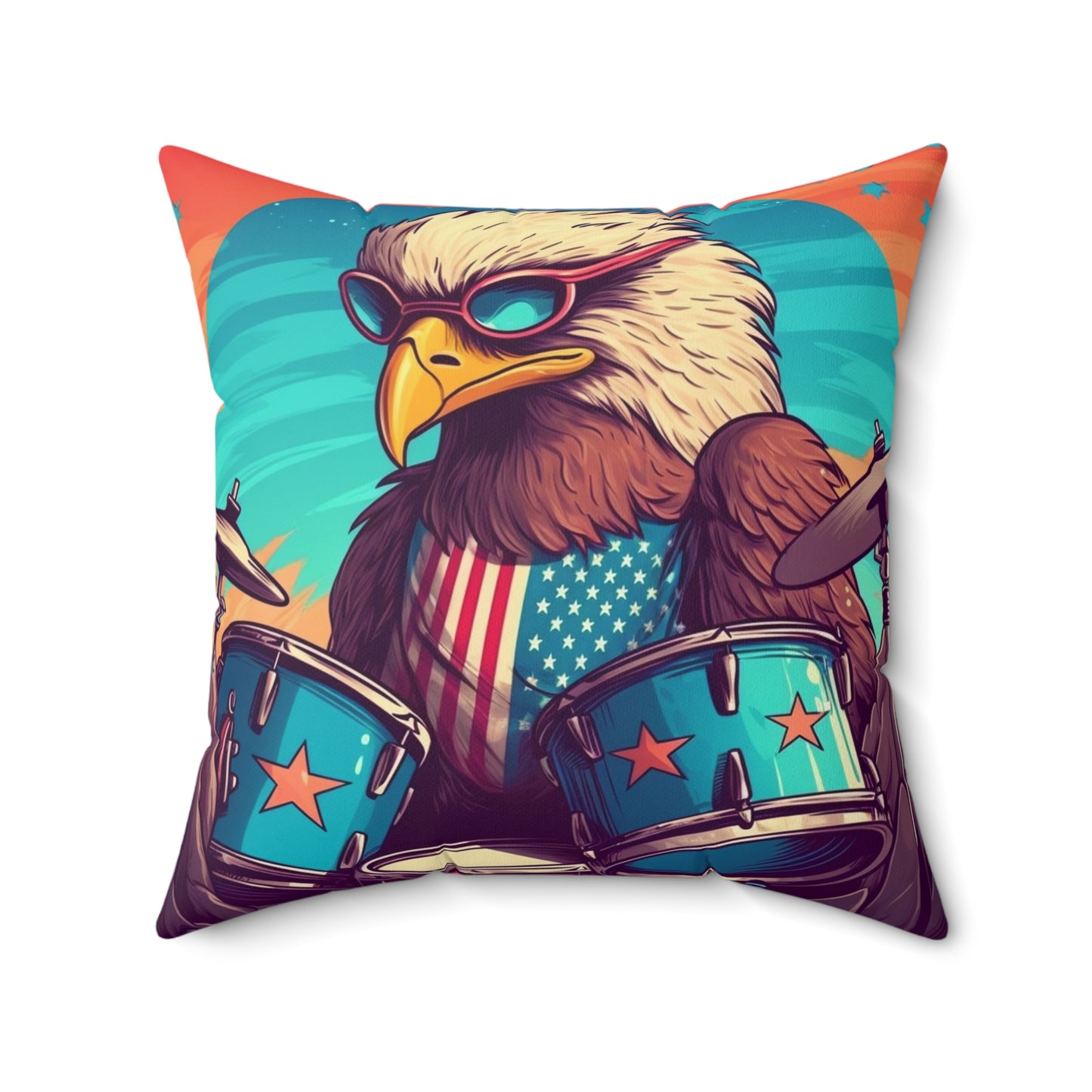 American Bald Eagle Drum Player Classic USA Graphic Spun Polyester Square Pillow