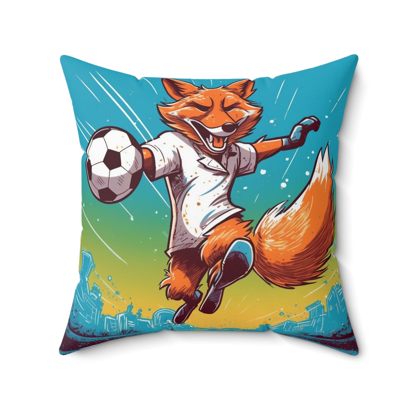 Fox Soccer Athletic Sport Anime Graphic Spun Polyester Square Pillow