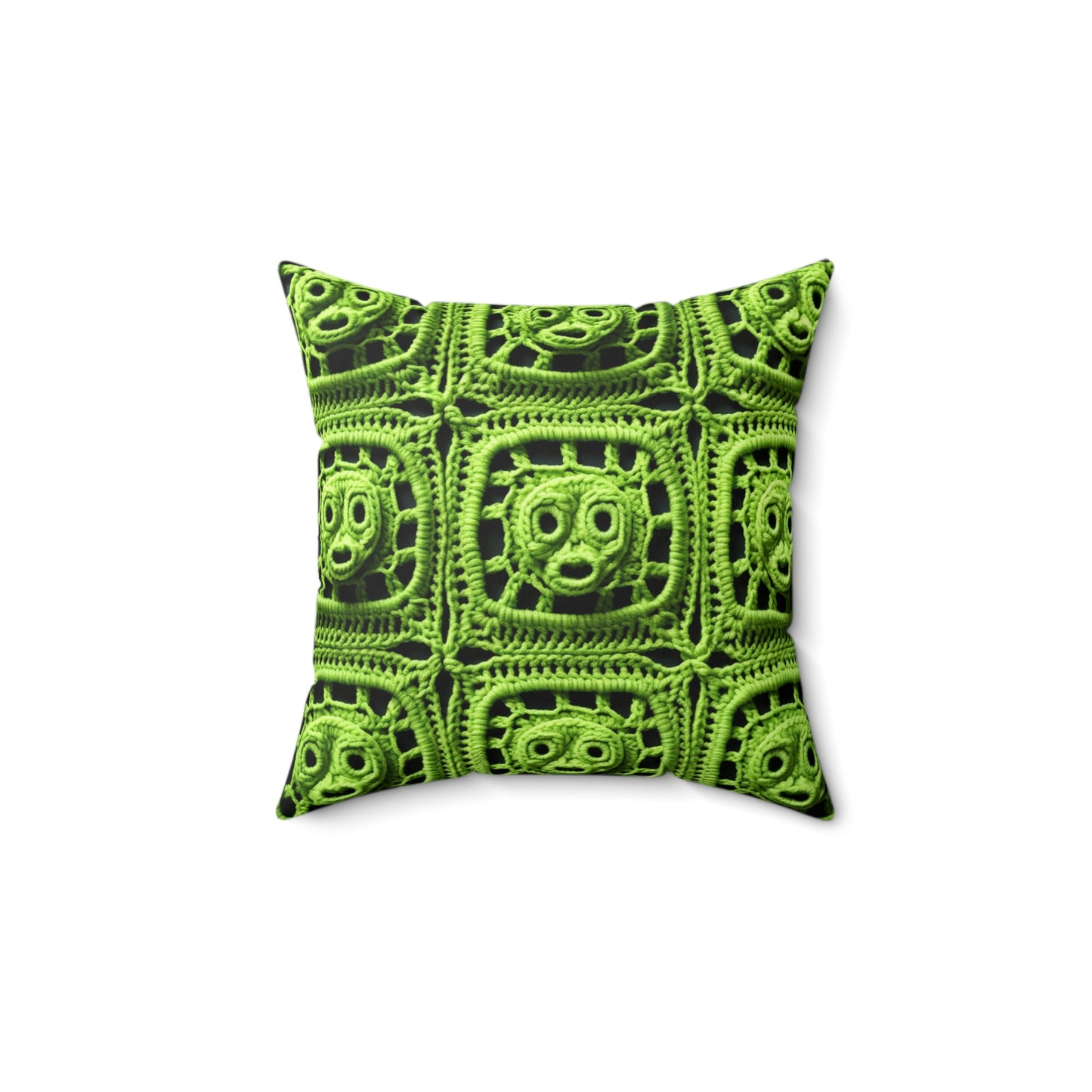 Halloween Green Alien Crochet Galactic Space Zombie Style - Spun Polyester Square Pillow