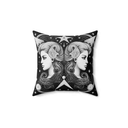 Gemini Zodiac, Twin Symbol Design, Air Element, Spun Polyester Square Pillow