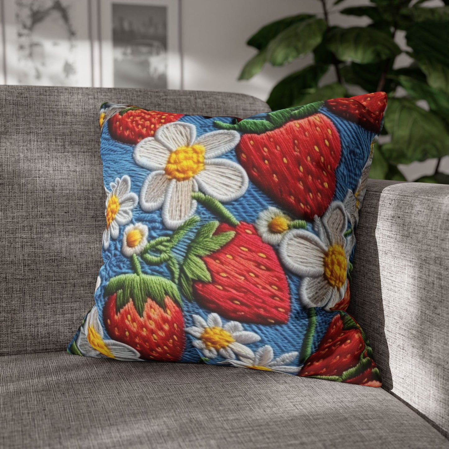 Orchard Berries: Juicy Sweetness from Nature's Garden - Fresh Strawberry Elegance - Spun Polyester Square Pillow Case