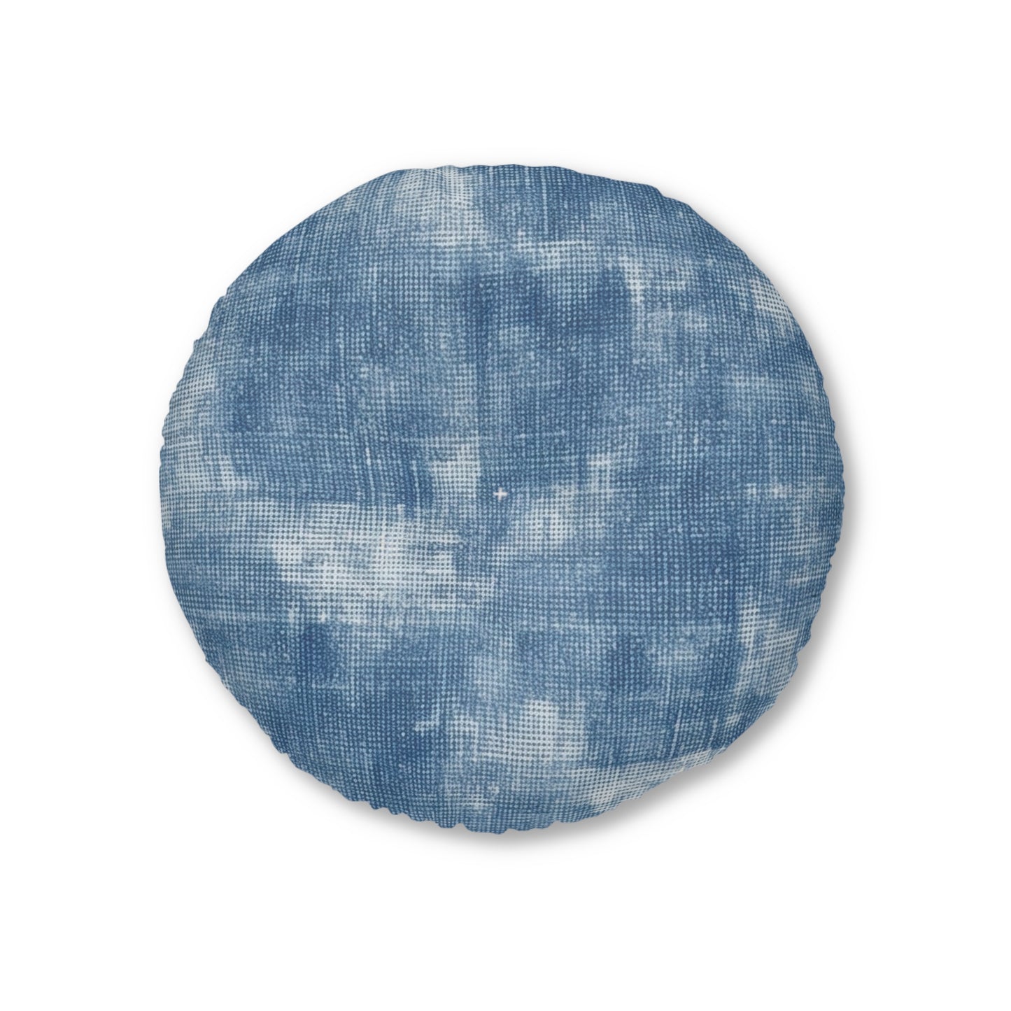 Faded Blue Washed-Out: Denim-Inspired, Style Fabric - Tufted Floor Pillow, Round