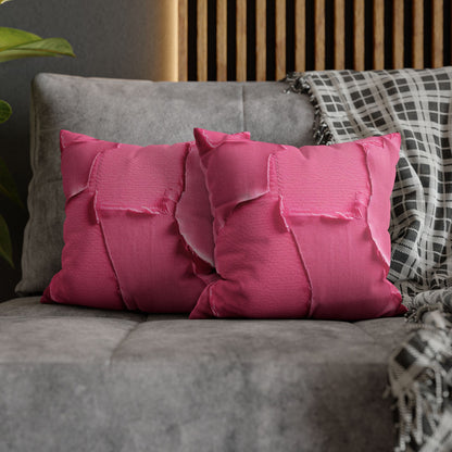 Distressed Neon Pink: Edgy, Ripped Denim-Inspired Doll Fabric - Spun Polyester Square Pillow Case