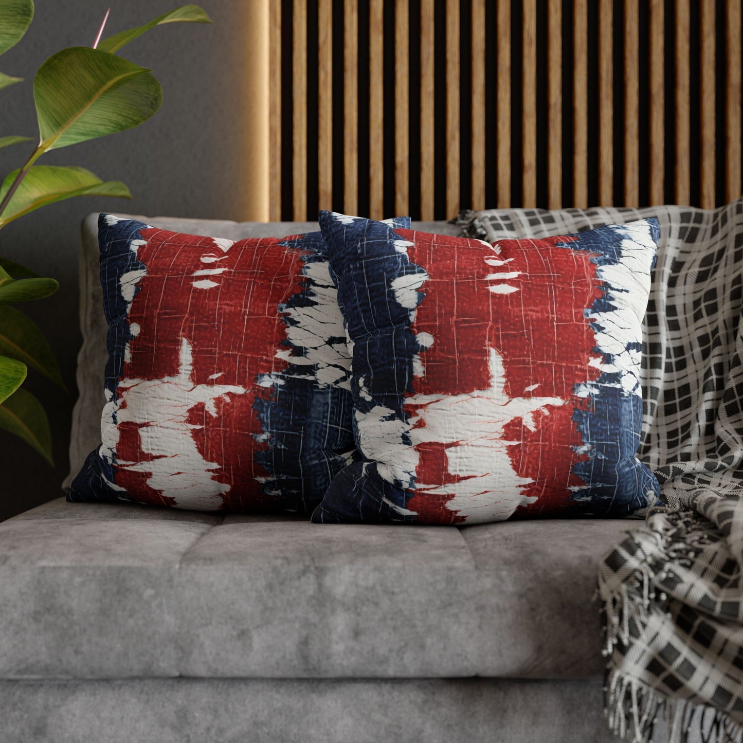 Patriotic Red, White & Blue: Distressed Denim-Style, Torn Fabric - Spun Polyester Square Pillow Case