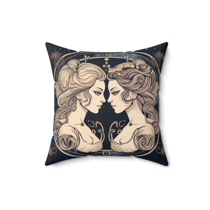 Duality of Gemini - Expressive Twins Zodiac - Spun Polyester Square Pillow