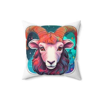 Aries Zodiac Sign - Vivid & Bright Color Cosmic Astrology Symbol - Spun Polyester Square Pillow